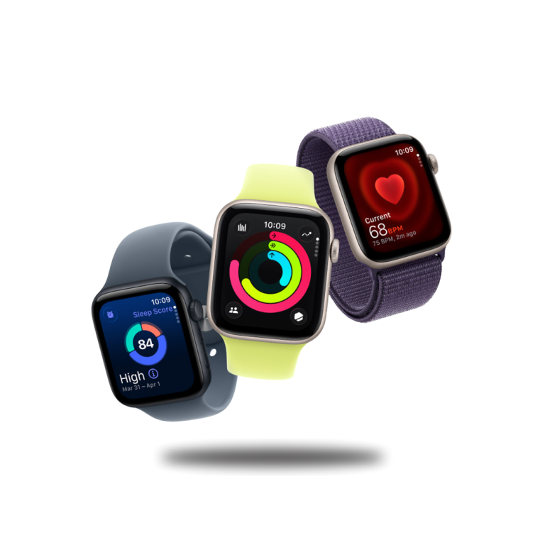 Apple Watch Ultra 3 lineup shown with green, black, and blue bands, featuring rugged design and detailed GPS, fitness, and navigation displays.